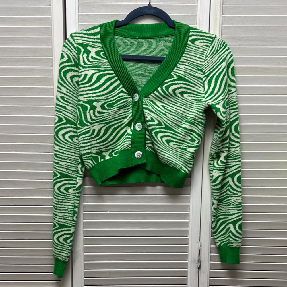 Green and White Women's Sweater